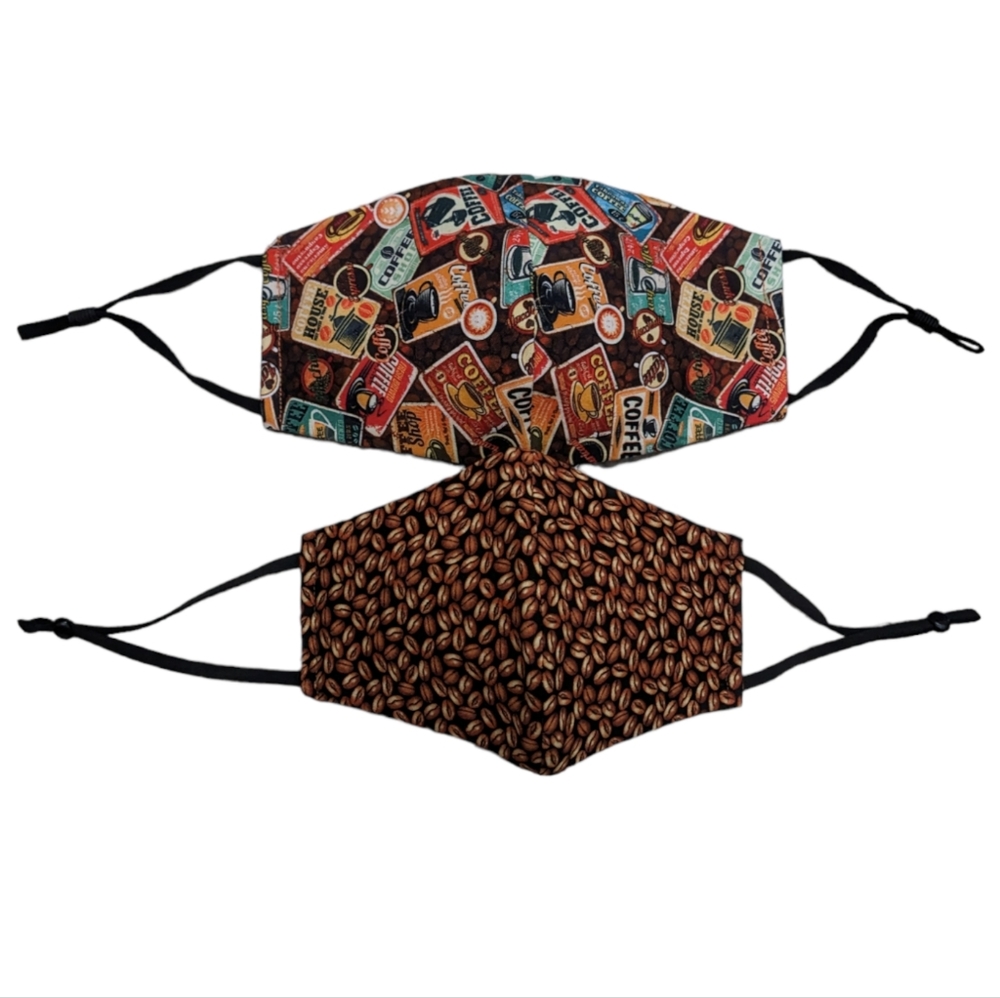 Handmade face masks reversible coffee pattern 2pc